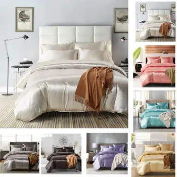 

3pcs/Set Polyester Fiber Bedding Set Solid Color Linens relax Bed Duvet Covers sets With Elastic Band UK&US Size King/Queen/Twin
