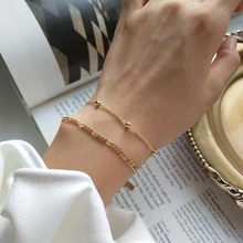 Маленький браслет с шариками, настоящее 925 пробы, Sivler, раздавленный широкий браслет цепи, Золотой металлический браслет, Модные женские ювелирные изделия из серебра 925