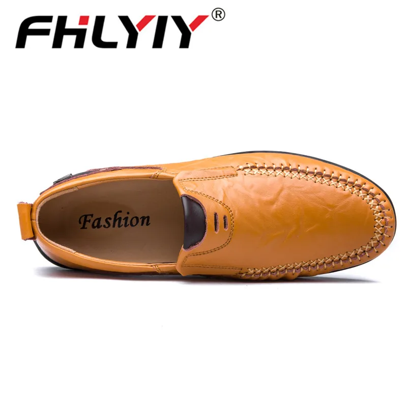 Goede Fhlyiy 38 47 Heren Schoenen Flats Casual Schoen Man Lederen Slip On Loafer Mannen Comfortabele Zwarte Schoenen Heren luxe Designer Loafers