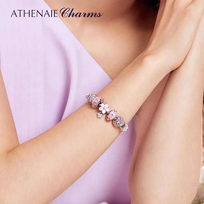 Женский браслет из серебра 925 пробы с розовым фианитом и эмалью|bracelets & bangles|enamel