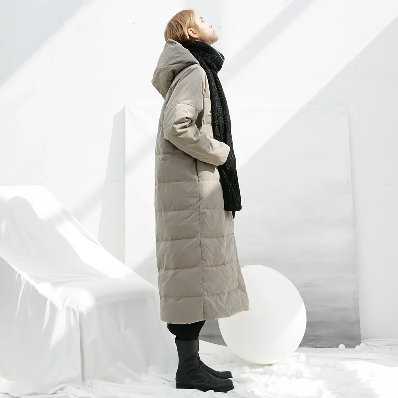 AIGYPTOS manteau hiver femme женская новая Оригинальная дизайнерская Зимняя Толстая теплая короткая Повседневная Свободная длинная пуховая куртка с капюшоном пуховое пальто