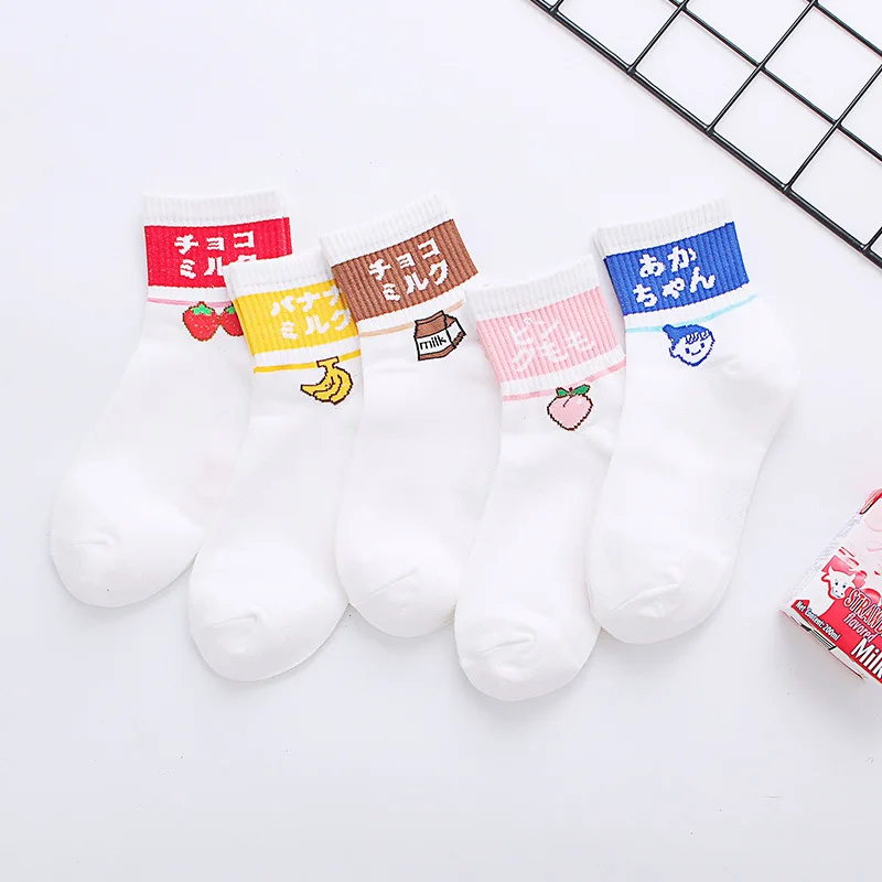 Женские молочные носки, короткие носки с мультяшными фруктами, хлопковые милые Модные Повседневные Дышащие носки в Корейском стиле