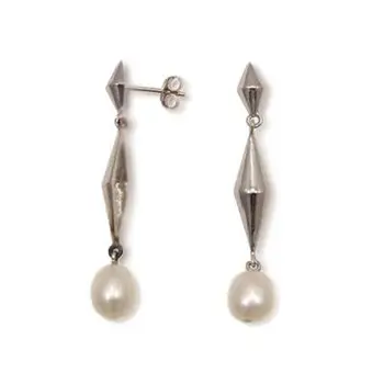 

Sterling white gold earrings with diamond and cultured pearl