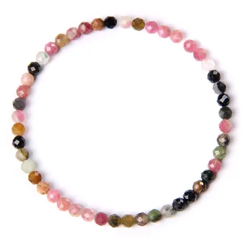 Bracelet Faceted Crystal Beads Handmade Tourmaline Stone Healing Jewelry For Women & Men 4mm