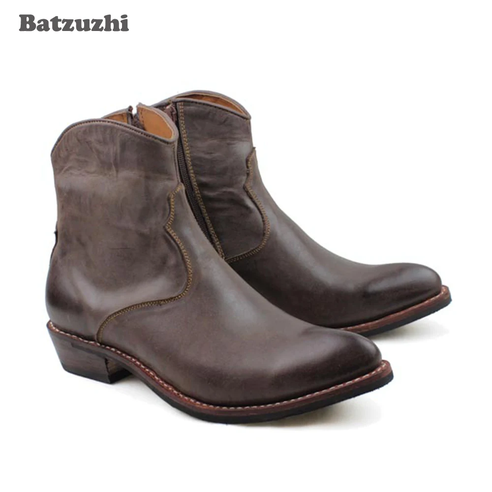 Rock botas vaqueras occidentales para hombre, hechos a mano genuino Botines  de cuero, cómodos, de Punta puntiaguda, para motocicleta| | - AliExpress