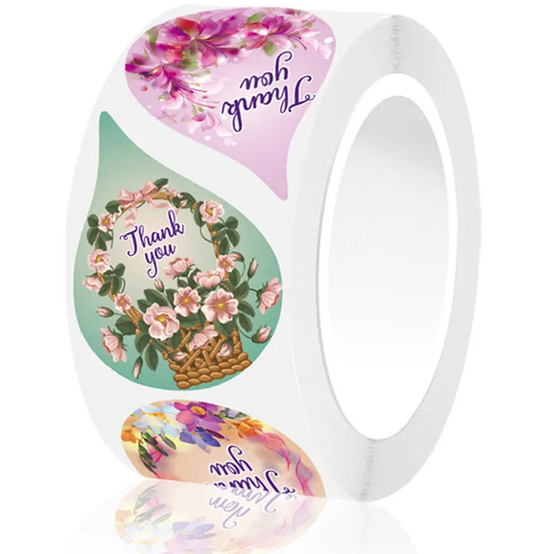 

Color Raindrop Floral Thank You Stickers Roll 500pcs Scrapbooking for Wedding Gift Decor Business Envelope Sealing Sticker Label