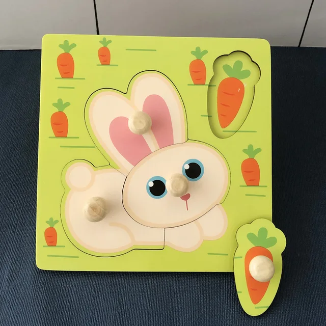 Kids Hand Grab Board 3D Puzzle Wooden Toys for Children Cartoon Animal Wood Jigsaw Toddler Baby Early Educational Learning Toy 2