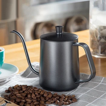 

Drip Kettle 600Ml Coffee Tea Pot Teflon Stainless Steel Gooseneck Drip Kettle Swan Neck Thin Mouth with Thermometer