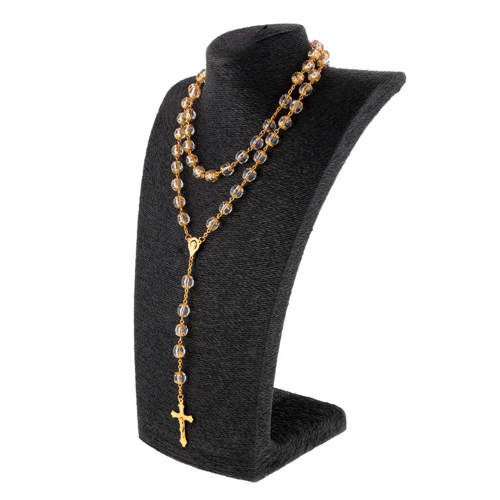 Unisex Long Rosary Chain 10mm Balls Beads Sweater Necklace Jesus Cross Pendant Party Jewelry