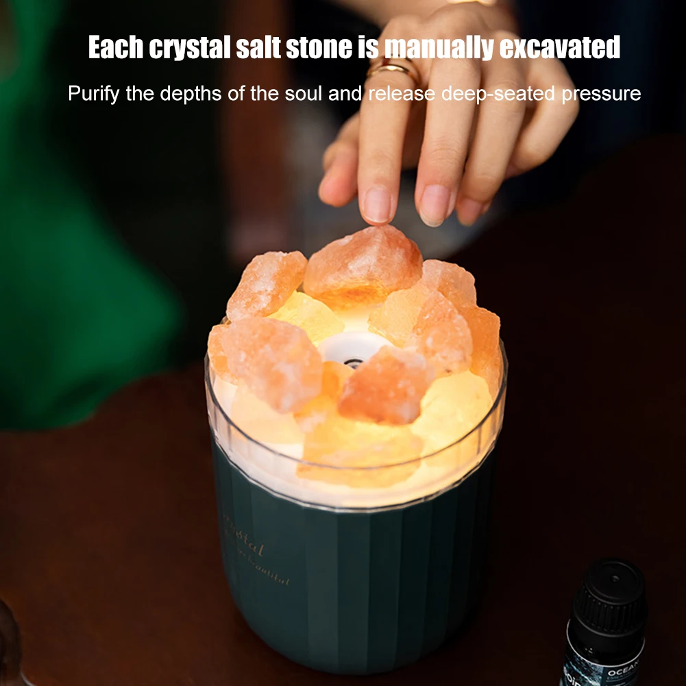 Portable Crystal Aromatheraphy Humidifier Wireless Aroma Essential Oil Diffuser LED Light Himalayan Salt USB Mist Humidifier