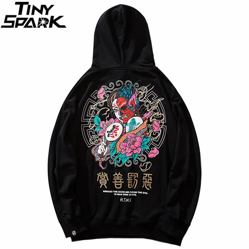 

Men Hip Hop Hoodie Sweatshirt Good And Evil Print 2019 Streetwear Hoodie Harajuku Kanji Pullover Sweat Shirt Black Autumn Cotton