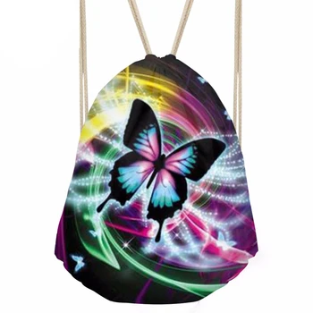 

WHEREISART Batterfly Prints Women's Drawstring Bag Beach Pouch Girls Casual Storage Pocket Kids Small Backpack Handbag Mochilas