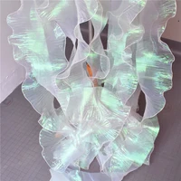 1 Yard Mermaid Pleated Flower Lace Magic Color Laser Gradient For Wedding Wave Striped Decoration Cloth Wide 15CM 4