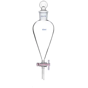 

60ml,24/29,Lab Separatory Funnel Pear Shape Pyriform Drop Tip PTFE Stopcock Glass Stopper