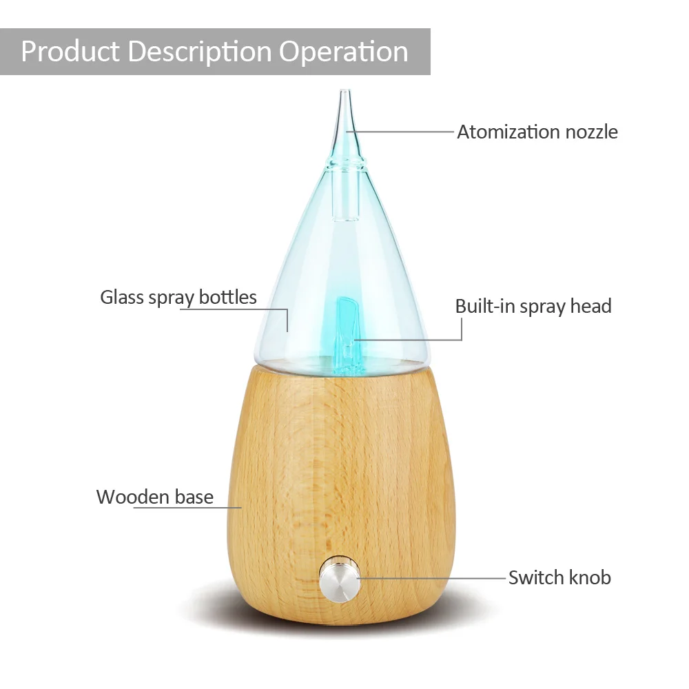 Круглый Деревянный безводный Ароматерапевтический ароматизатор, светодиодный ароматический распылитель эфирного масла с более высоким распылением