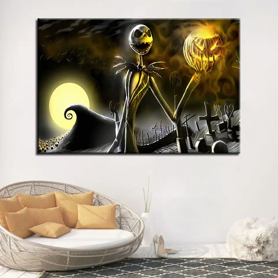 キャンバスの写真家の装飾のhdプリント1 Piece Pcsナイトメアー ビフォア クリスマスハロウィンジャック スケリントンポスター壁アート 絵画 書道 Aliexpress