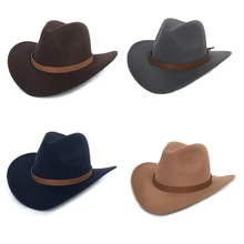 Ковбойская фетровая шляпа с кожаной пряжкой в европейском и американском стиле с широкими полями, Панама, джазовые шляпы