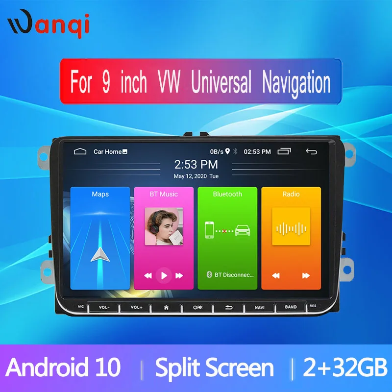 Android10 Knob RDS Split Screen Car Radio GPS Multimedia For VW Skoda Octavia Golf 5 6 Touran Passat B6 POLO Tiguan Jetta Yeti | Автомобили