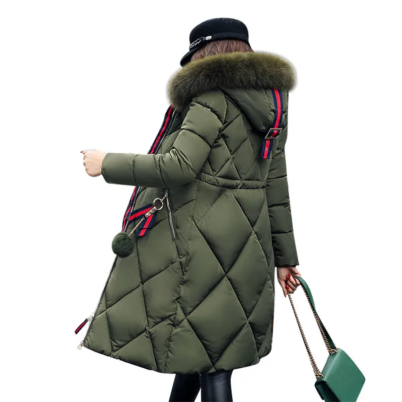 

Big fur winter coat thickened parka women stitching slim long winter coat down cotton ladies down parka down jacket women Y07