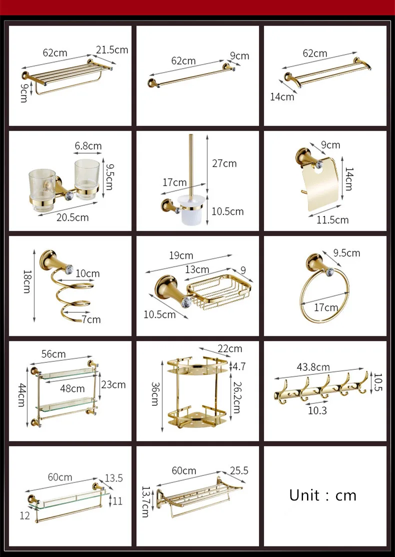 ZGRK роскошный хрустальный набор аксессуаров для ванной комнаты, Золотой полированный набор оборудования для ванной, настенные аксессуары для ванной комнаты banheiro
