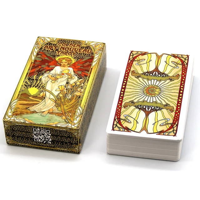 Golden Art Nouveau Tarot Deck 78 Cards with Guidebook Cards Occult Divination Book Sets for Beginners Classic Art Nouveau Style 4