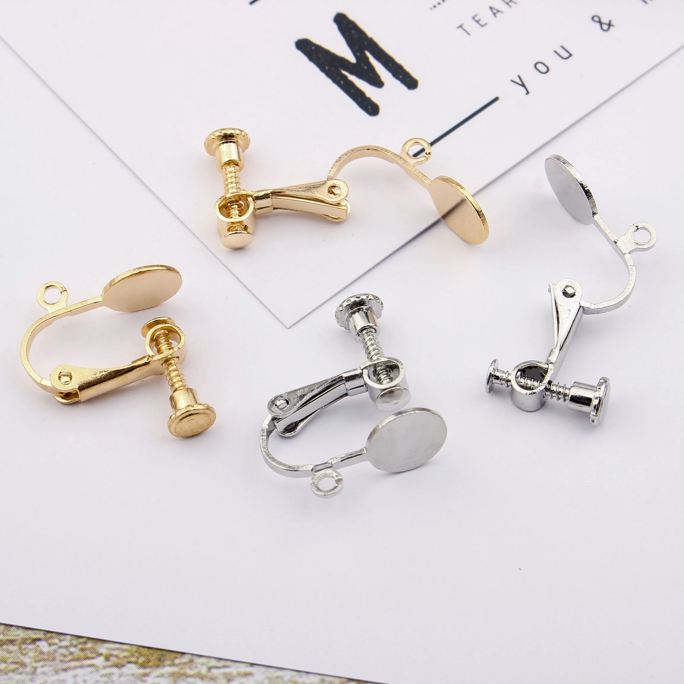 

10Pcs Brass Silver/Rose Gold Painless Earrings Non Pierced French Earring Hooks Wire Settings Base For Jewelry Making Findings