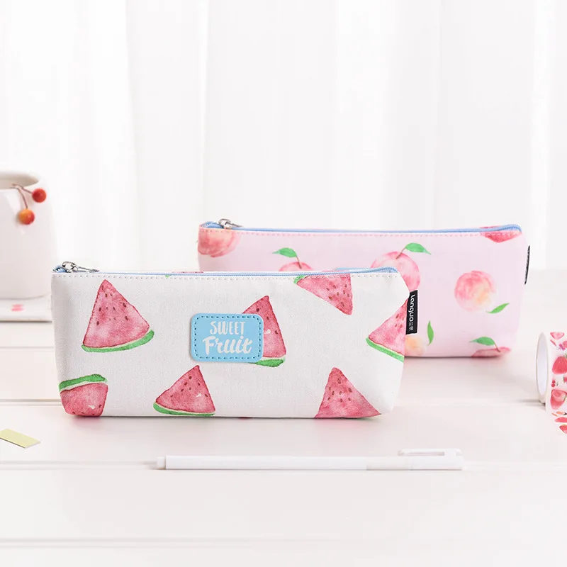 

Blue Canvas Wear-Resistant Pencil Case Fresh Fruit Series Fruit Not Language Ship Pencil Case Women's INS Japanese-style Young S