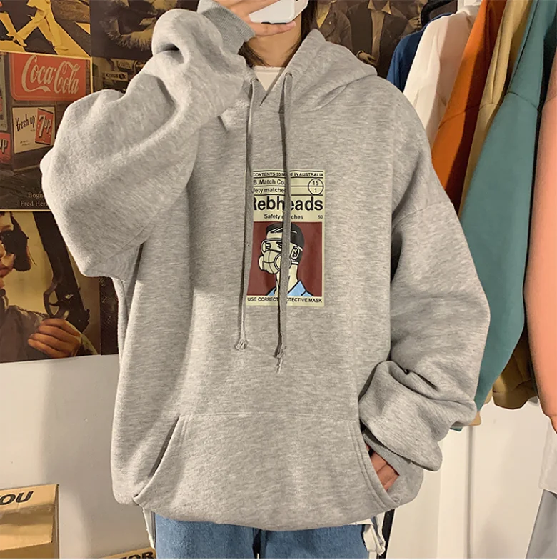 Gray Harajuku, Женская толстовка большого размера, Осень-зима, уличная одежда, флисовый пуловер с капюшоном, топы, модные хлопковые толстовки с длинным рукавом - Цвет: Gray