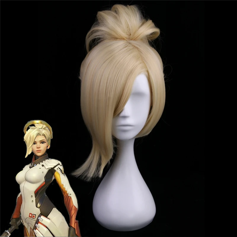 

Game OW Mercy Cosplay Wig Yellow Detachable Style Single Ponytail Fiber Synthetic Hair Party Anime Costume Wigs Role Play Wig