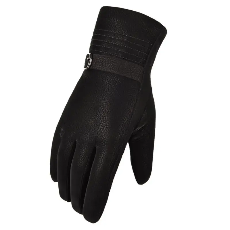 Cycling Gloves Winter Plus Velvet Thick Warm Leather Gloves Mens Outdoor Windproof Riding PU Leather Touch Screen Gloves