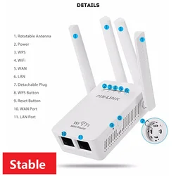 Répéteur WiFi Stable 2.4GHz, 300Mbps, routeur sans fil, antenne à Gain élevé, 2 Ports RJ45, Booster de Signal, extension longue Distance 