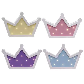 

Wooden Night Light Crown Shape Candy Color Cute Bedside Lamp Home Decor Kids Toy Q0KF