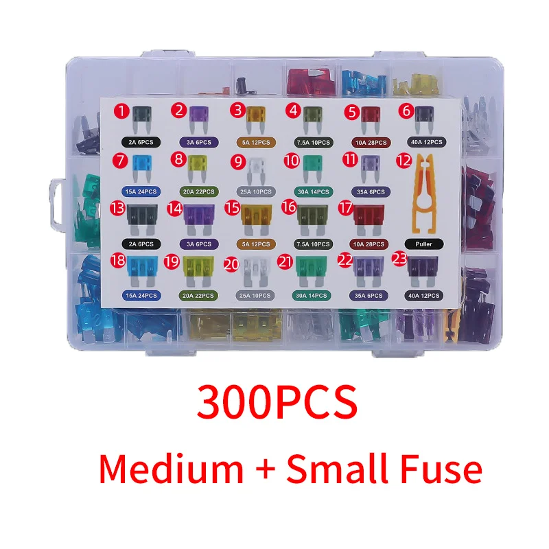 

300Pcs 5/7/10/15/20/25/30A Car Fuse Car Blade Fuse Assortment Assorted Kit Small Medium Size Set Auto Truck Automotive Fuse