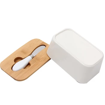

Nordic Style Sealing Butter Box Wood Lid Storage Tray Container Keeper with Ceramic Knife