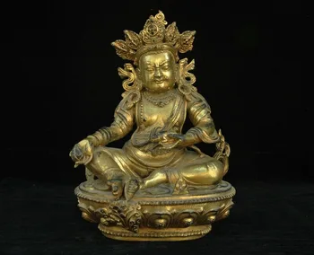 

wedding decoration 12"Tibet Buddhism Bronze 24k gold Gilt wealth God Yellow Jambhala Mammon statue