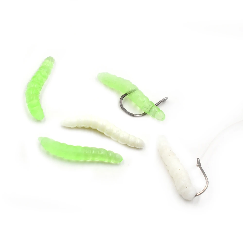 MNFT 40PCS 3.8cm 0.6g Bass Fishing Worms Lures Green/White