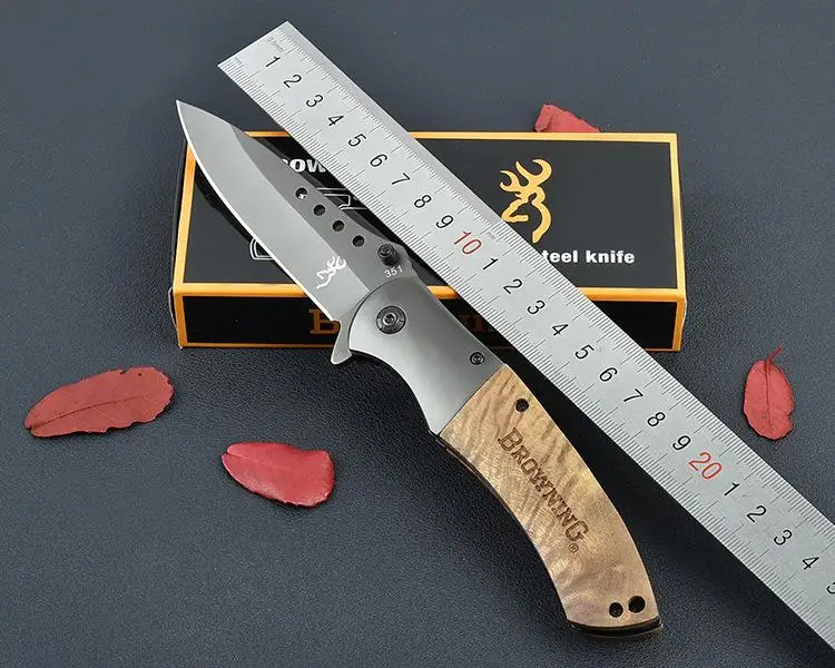 

New Browning folding knife Wooden handle knives 8CR13MOV blade Tactical Knife Pocket Camping Tool fast open Hunting Knife