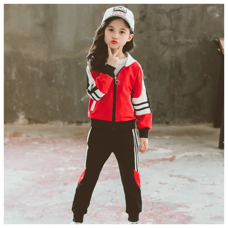 

2019 autumn girls sport clothing sets zipper jacket + pants suits for teenagers girls school uniform kids tracksuit