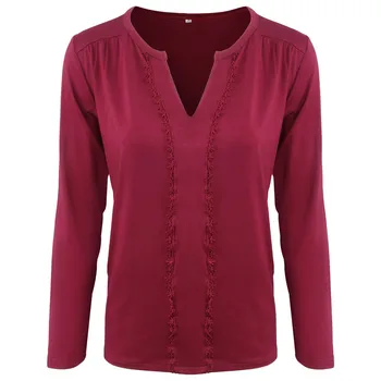 

5450 # Autumn Large Size Dress Lace-up Joint V-neck Base Shirt Long Sleeve Women's 2020 New T-shirt