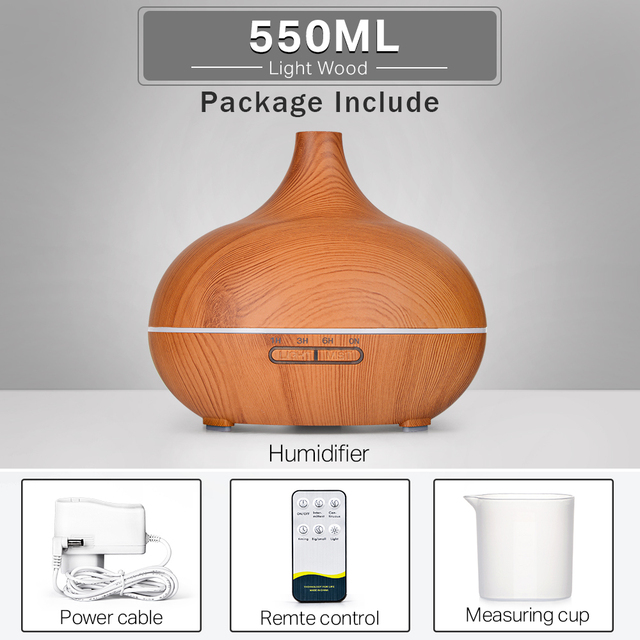 500 400 Aromatherapy Essential Oil Diffuser Wood Grain Remote Control Ultrasonic Air Humidifier Cool with 7 Color LED Light