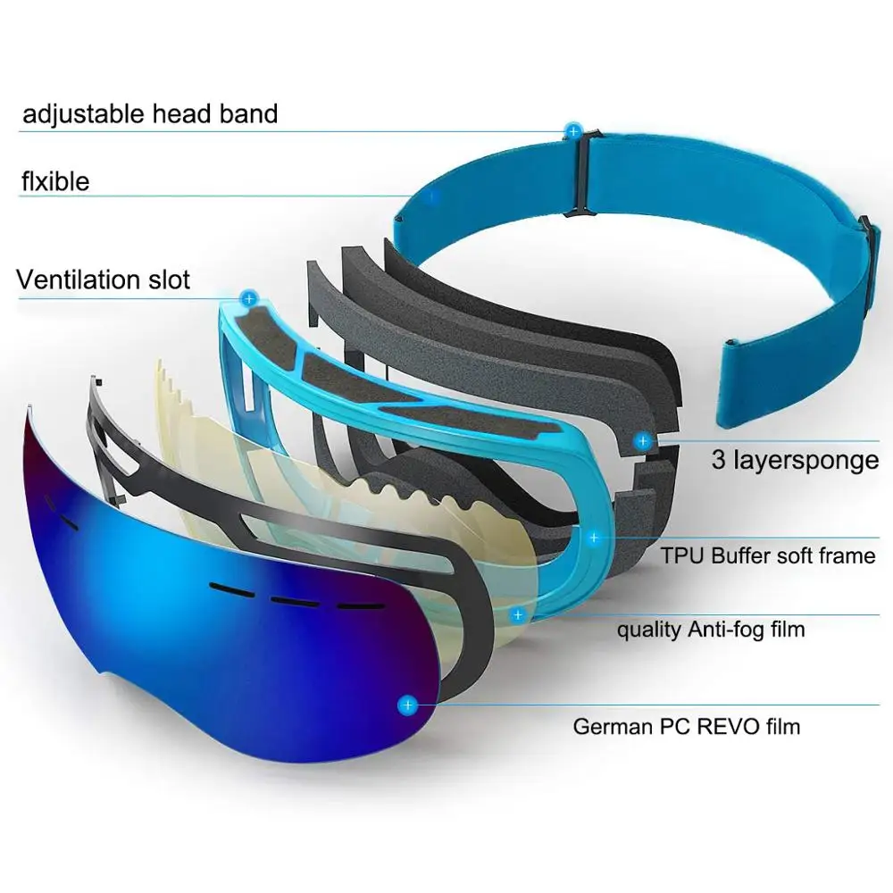 Ski goggles 3 layers UV400 wide vision Quality ski glasses skiing men women snow snowboard goggles skiing mask