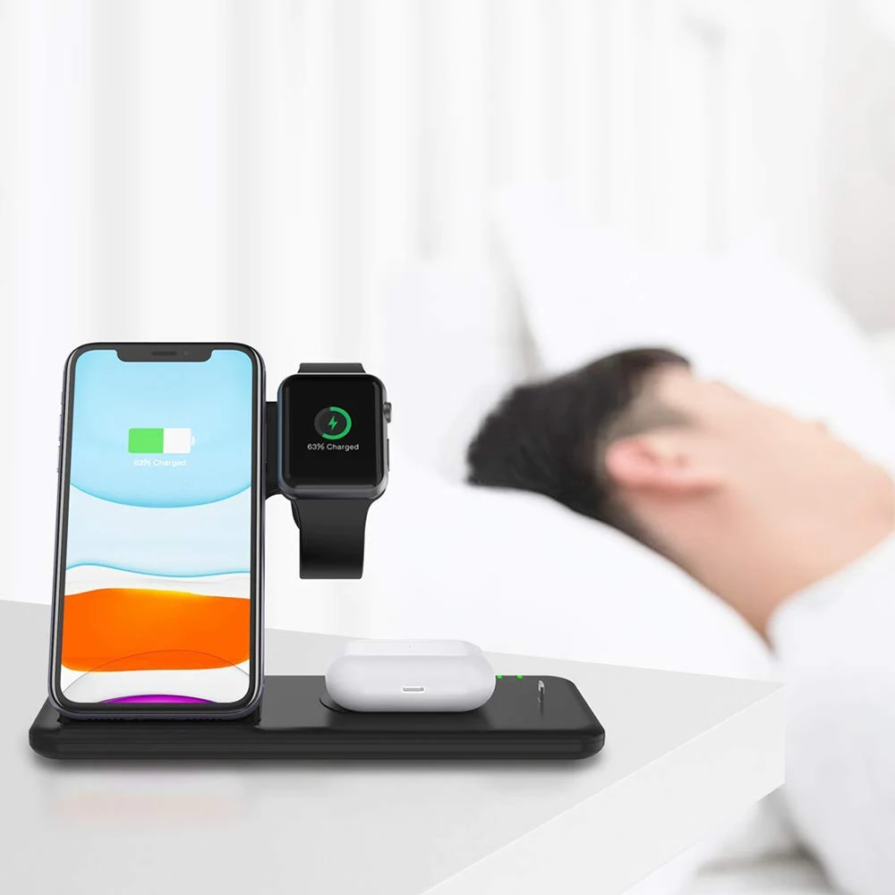 Беспроводное зарядное устройство Qi для Apple Watch 5 4 3 2 Airpods Pro 1 Iphone 11 Max XR XS 8 быстрая