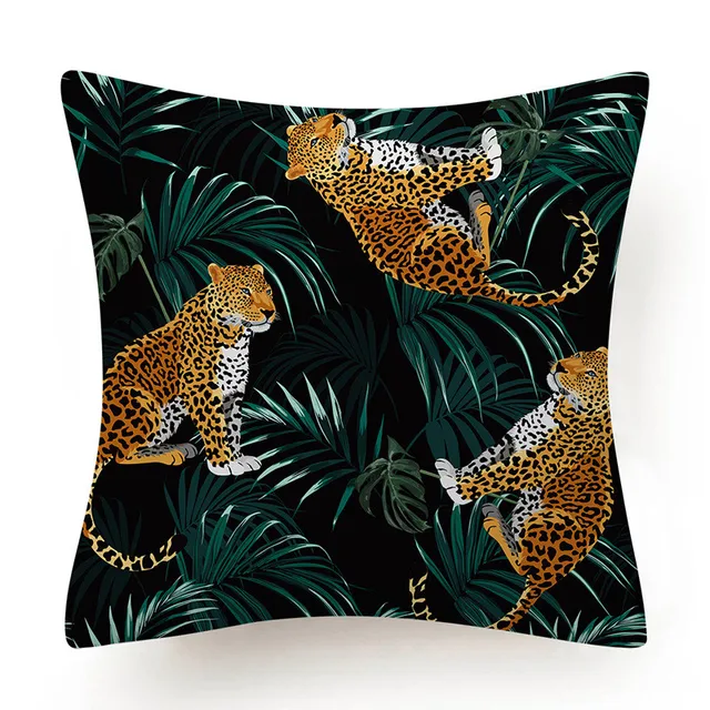 Tropical Jungle Cushion Cover 45x45 Polyester Tiger Leopard Printed Pillowcase Decorative Sofa Cushions Palm Leaf Pillowcover 004