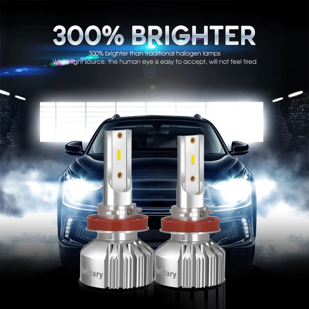 Infitary H7 H4 Автомобильные светодиодные фары H1 H11 H3 9005 9006 3000K 4500K 6500K 12V Водонепроницаемый зэс 1860 яркий авто фары головного света, противотуманные фары, лампы