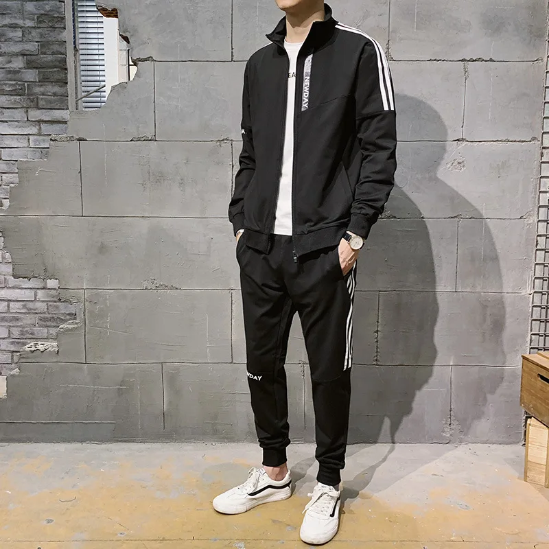 

Autumn New Style Long-sleeved Sweater Casual Trousers Two-Piece Set Korean-style Slim Fit Coat Students Sports Leisure Suit Men'