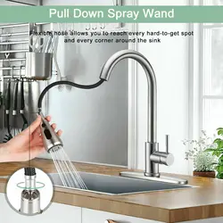 Kitchen Faucets with Pull Down Sprayer, Kitchen Sink Faucet Single Hole Deck Mount, Single Handle Copper Kitchen Faucet