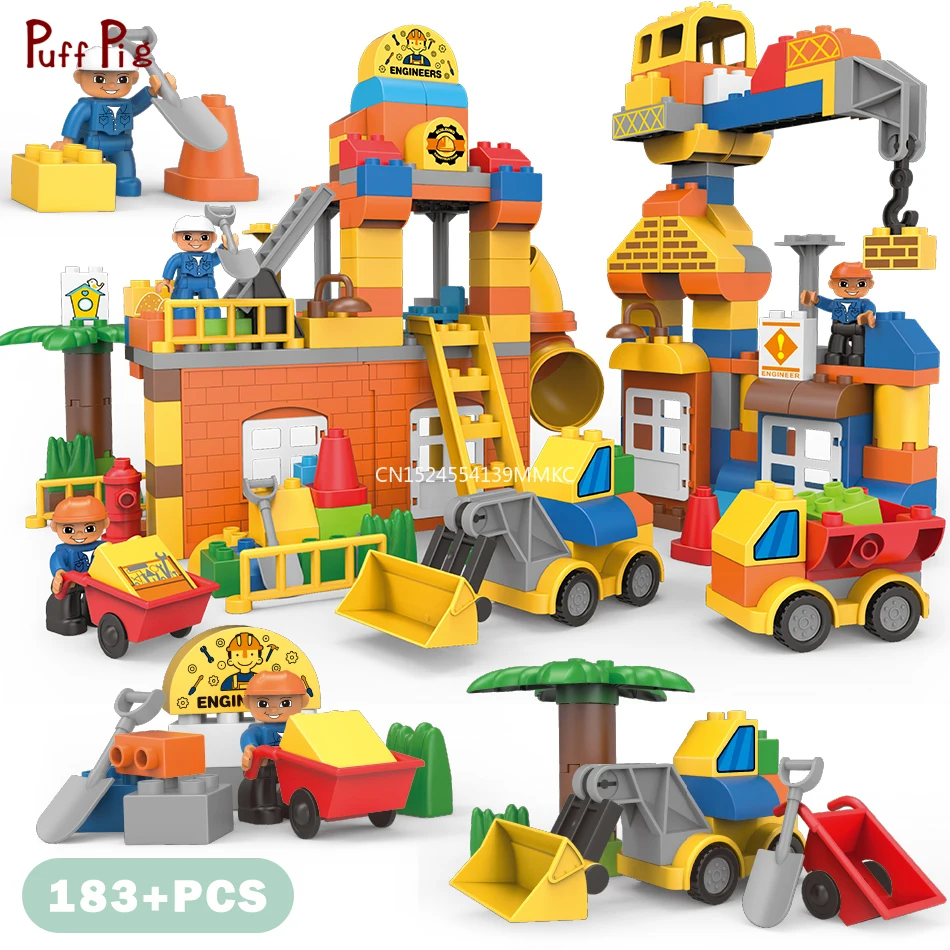 

183pcs Big Size City Construction DIY Excavator Vehicles Bulldoze Building Blocks Compatible Set Brick Toys Kids