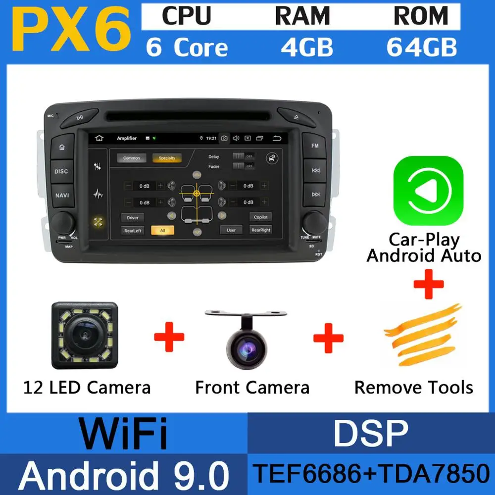 PX6 Octa Core Android 9,0 4+ 64G 5 USB для Mercedes Benz C Class W203 S203 C180 C200 C220 C230 C240 C270 C280 C300 автомобиль радио gps - Цвет: PX6-CarPlay