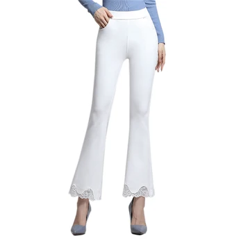 

Women White Lace Falares High Waist Bell-bottom Trousers Flares Bell-bottoms Plus Size 4xl Elastic Waist Casual Pants Trousers