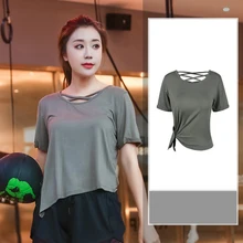 Плюс размер L-XXXXL женские рубашки для йоги футболка с короткими рукавами для фитнеса укороченный топ рубашки для женщин для йоги, тренажерного зала, спорта Топ для тренировок спортивная одежда